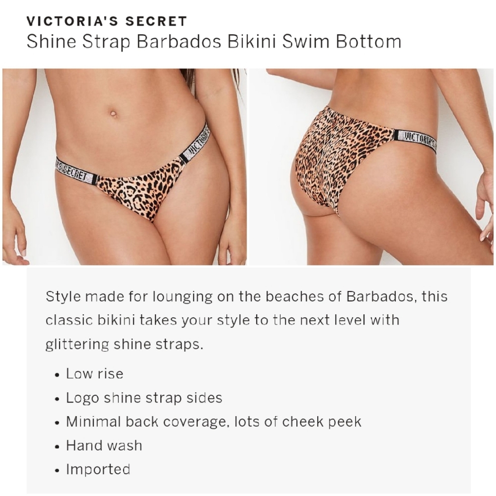 Victoria's Secret Leopard Print Shine Strap Bikini Bottom - Tan, Black - Picture 1 of 6